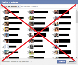 No uses la función Invitar a amigos en Facebook