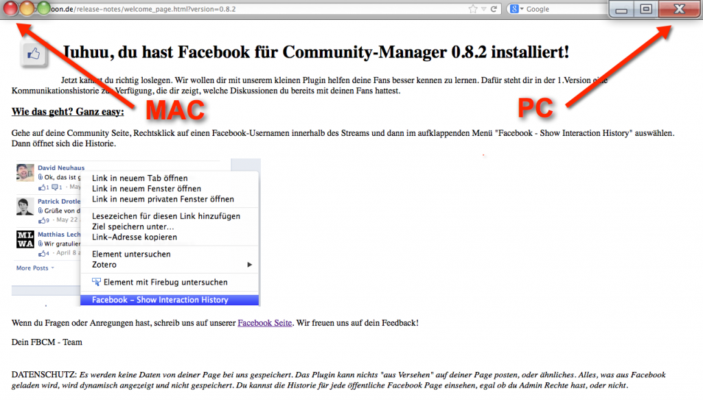Se ha instalado con éxito Facebook for Community Manager