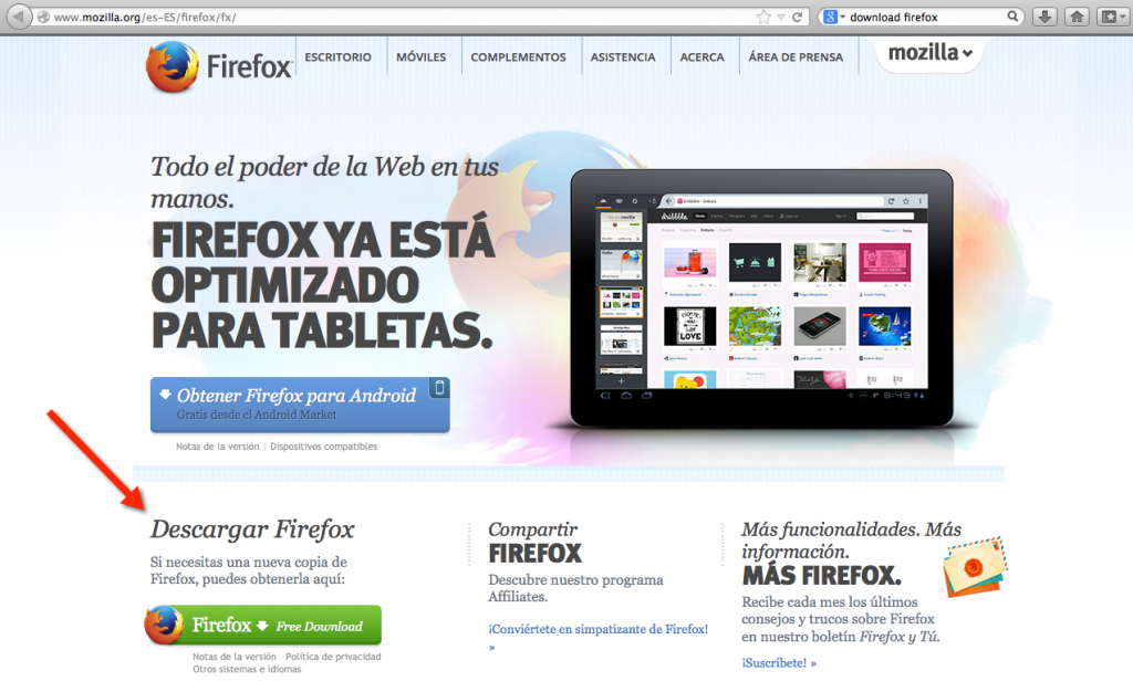 Clic en el botón verde para descargar Firefox