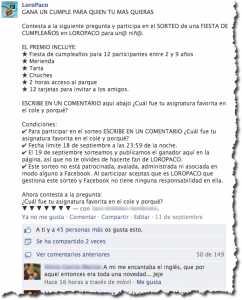 Ejemplo de como cumplir con normas de concursos en Facebook