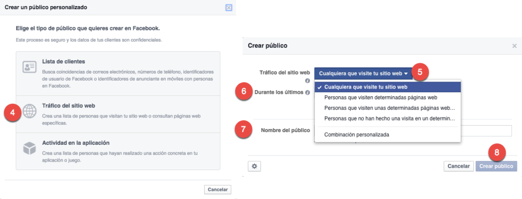 Como crear un pixel de remarketing para Facebook - trafico del sitio web